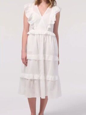 J.Crew White Ruffle Midi Dress NWT